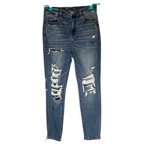 American Eagle Light Wash Distressed Curvy High Rise Jegging Size 4 Short